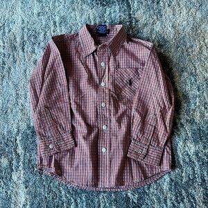 Orange/Navy  Button Down Shirt with Checkered Pattern and Long Sleeves